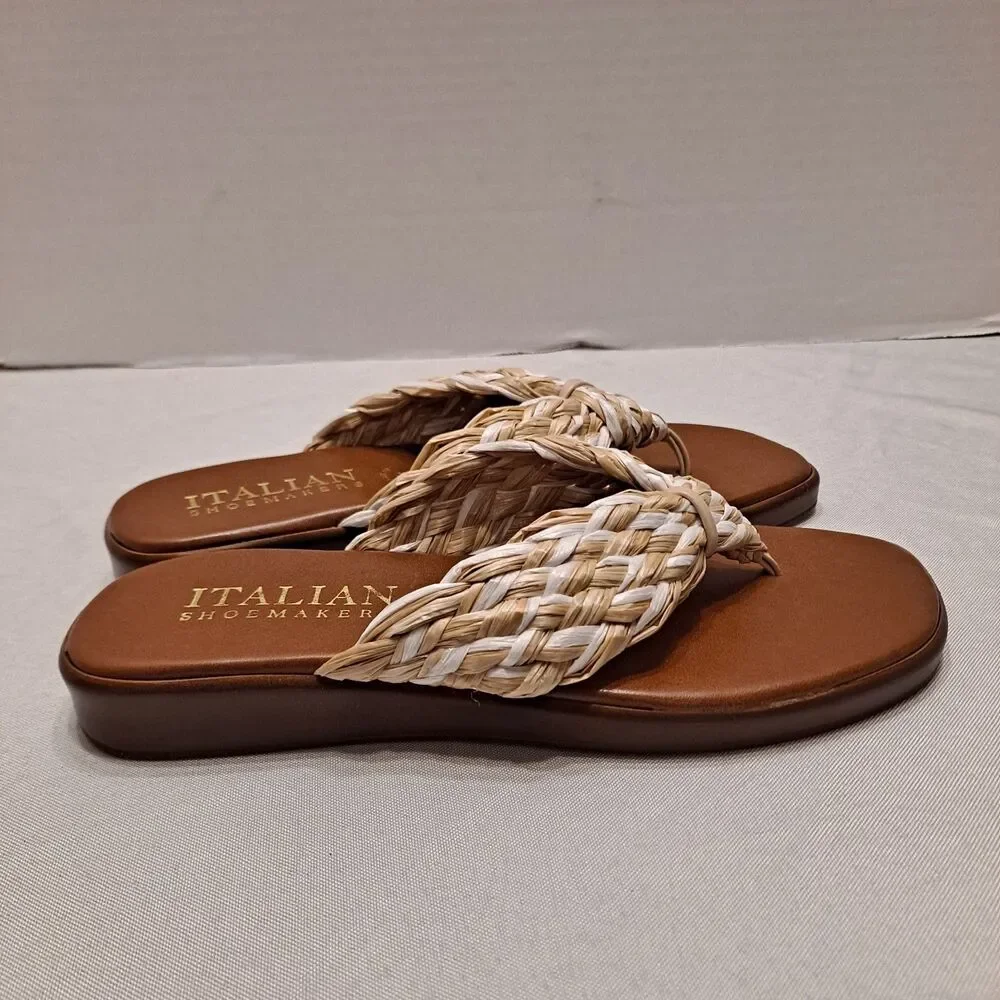 Italian Shoemakers Women's Braided Thong Sandals Size 7 Beige